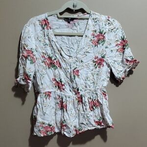 Fig Floral V-Neck Women's Top Size Large